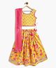 Campana 100% Cotton Woven Sleeveless Floral Printed & Gota Lace Embellished  Lehenga Choli Dupatta Set  - Yellow & Pink
