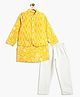 Campana 100% Cotton Woven Full Sleeves Floral & Chevron  Printed Kurta Pyjama Jacket Set - Yellow & White