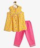 Campana 100% Cotton Woven Sleeveless Floral Printed & Gota Lace Embellished Kurta Pant Set - Yellow & Pink
