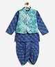 Campana 100% Cotton Woven Full Sleeves Geometric Printed Dhoti Kurta With Jacket Set - Blue & Green