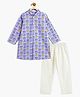 Campana 100% Cotton Woven Full Sleeves Floral Printed Kurta Pyjama Set - Blue & Yellow