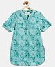 Campana 100% Cotton Woven Three Fourth Sleeves Seamless Floral Printed Kurta - Turquoise Blue