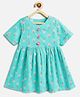 Campana 100% Cotton Woven Half Sleeves Floral Printed  Dress - Turquoise Blue