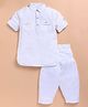 LITTLE COLLARS Woven Full Sleeves Textured Pathani Kurta & Patiala Set - White