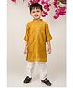 LITTLE COLLARS Silk Woven Full Sleeves Geometric Embroidered & Mirror Work Detailed Kurta Pyjama Set - Mustard