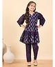 StyloBug Cotton Woven Three Fourth Puffed Sleeves Floral Printed Kurti Pant Set - Blue