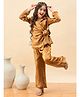 StyloBug Woven Full Sleeves Textured & Metalic Blazer Style Top With Coodinating Pants Set - Brown
