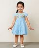 Lagorii Cotton Woven Half Sleeves Floral Embroidered Tiered Dress - Blue