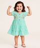 Lagorii Cotton Woven Half Sleeves Floral Embroidered Tiered Dress - Blue