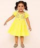 Lagorii Cotton Woven Half Sleeves Floral Embroidered Tiered Dress - Yellow
