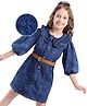 Hola Bonita Woven Three Fourth Sleeves Denim Frill  Collared Dress & Belt - Blue