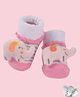Yellow Bee Cotton Striped & 3D Elephant Applique Detailed Socks - Pink