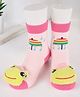 Yellow Bee Cotton Frog 3D Applique Anti Skid Socks - Multi Colour