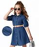 Hola Bonita Woven Half Sleeves Denim Shirt Dress With Belt - Blue