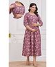 Step Queen Cotton Woven Three Fourth Sleeves Floral Printed Maternity Dress With Side Zipper Nursing Access - Wine