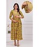 Step Queen Cotton Woven Three Fourth Sleeves Floral Printed Maternity Dress With Side Zipper Nursing Access -Mustard