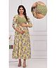 Step Queen Cotton Woven Three Fourth Sleeves Floral Printed Maternity Dress With Side Zipper Nursing Access - Light Yellow