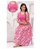 Step Queen Cotton Woven Three Fourth Sleeves Floral Printed Maternity Dress With Side Zipper Nursing Access - Pink