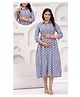 Step Queen Cotton Woven Three Fourth Sleeves Ikat Printed Maternity Dress With Side Zipper Nursing Access - Blue