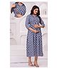 Step Queen Cotton Woven Three Fourth Sleeves Floral Printed Maternity Dress With Side Zipper Nursing Access - Blue