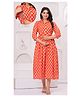 Step Queen Cotton Woven Three Fourth Sleeves Floral Printed Maternity Dress With Side Zipper Nursing Access - Orange