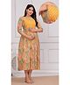 Step Queen Rayon Woven Three Fourth Sleeves Floral Printed Maternity Dress With Side Zipper Access - Yellow