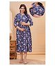Step Queen Rayon Woven Three Fourth Sleeves Floral Printed Maternity Dress With Side Zipper Access - Blue
