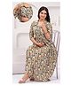Step Queen Rayon Woven Three Fourth Sleeves Floral Printed Maternity Dress With Side Zipper Nursing Access - Beige