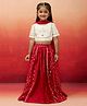 Vastramay Viscose Woven Navratri Theme Half Sleeves Zari Emboidered Lehenga Choli & Dupatta Set - White & Red