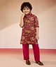 Vastramay Cotton Woven Full Sleeves Floral Printed Kurta Pyjama Set - Fuchsia
