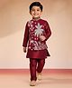Vastramay Silk Woven Full Sleeves Solid Kurta Pyjama With Floral & Deer Embroidered Nehru Jacket - Maroon