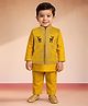 Vastramay Silk Woven Full Sleeves Solid Kurta Pyjama With Trees & Deer Embroidered Nehru Jacket - Mustard