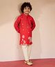 Vastramay Muslin Woven Full Sleeves Floral & Elephant Printed Kurta Pyjama Set - Red