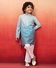 Vastramay Cotton Blend Woven Full Sleeves Sequin Embellished Ombre Kurta Pyjama Set - Aqua