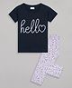 Sheer Love Cotton Jersey Knit Half Sleeves Hello Text Printed Night Suit Set- Black & Pink