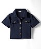 CrayonFlakes Knit Half Sleeves Solid Shirt Style Top - Navy Blue