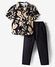 CrayonFlakes Rayon Woven Half Sleeves Floral Printed Shirt & Pant Set - Black