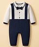 ToffyHouse Interlock Knit Full Sleeves Party Romper With Bow Applique - Navy Blue