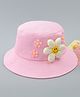 Babyhug Cotton Bucket Hat With Floral Applique Pink - Diameter 17 cm