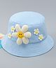 Babyhug Cotton Bucket Hat With Floral Applique Light Blue - Diameter 16 cm
