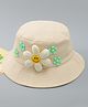 Babyhug Cotton Bucket Hat With Floral Applique Yellow - Diameter 17 cm