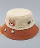 Babyhug Cotton Bucket Hat With Teddy Bear Applique Brown - Diameter 16 cm
