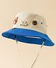 Babyhug Cotton Bucket Hat With Teddy Bear Applique Blue - Diameter 16 cm