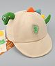 Babyhug Cotton Baseball Cap With Dino Applique Beige - Diameter 17 cm