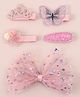 Babyhug Bow & Butterfly Clips With Floral And Butterfly Apptique  Free Size Pack of 5 - Pink
