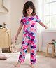 Pine Kids Single Jersey Knit Half Sleeves Night Suit With Floral Print - Pink & White