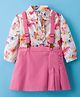 ToffyHouse Cotton Knit Full Sleeves Floral Printed Top & Skirt Set with Suspender - Pink