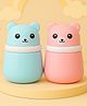 The Cheeky Kidzz Pack Of 2 Baby Skin Care Powder Puff Box In A Cute Cartoon Bear Design Holder Container Leakproof For Babies/Toddlers/New Born (Blue, Pink)
