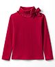 Babyhug Cotton Elastane Knit Full Sleeves Turtle Neck Winter T-Shirt with Bow Applique - Dark Red