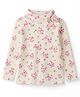 Babyhug Cotton Elastane Knit Full Sleeves Turtle Neck Winter T-Shirt With Floral Print & Bow Applique - White